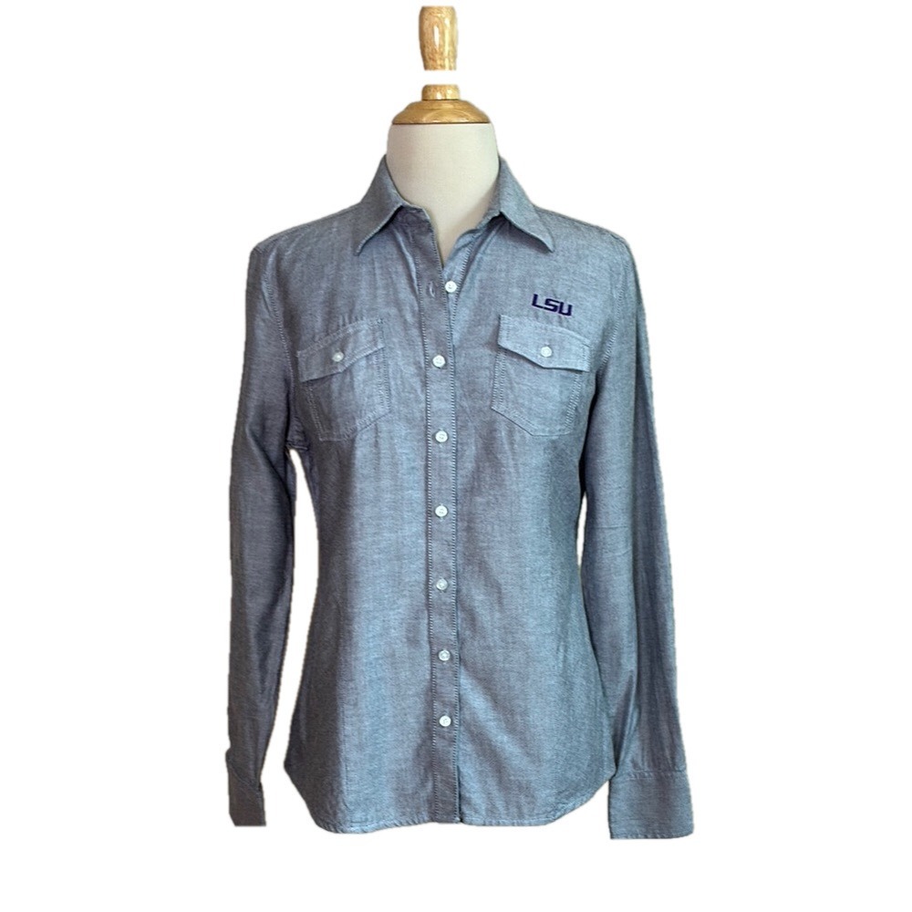 CUTTER AND BUCK LSU Tigers Women Stretch Oxford Long Sleeve Grey Dress Shirt